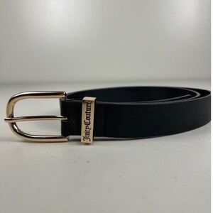 Juicy Couture Black Saffiano Faux Leather Rose Gold Buckle Belt‎ Women's L XL